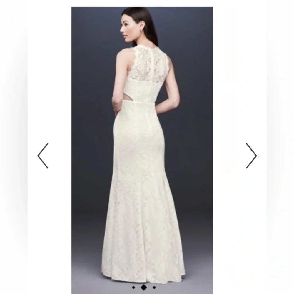 DB STUDIO Corded Lace Trumpet Wedding Dress with Illusion Sides. - size 14 NWT - Picture 3 of 16